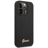 Guess GUHCP14XSLSMK iPhone 14 Pro Max 6.7" juodas kietasis dėklas silikoninis Vintage Gold Logo