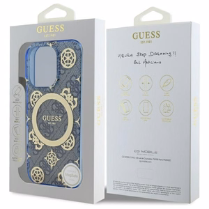 Guess GUHMP16XH4PYEEB iPhone 16 Pro Max 6.9" mėlynas/mėlynas kietas dėklas IML Peony On 4G Background Magnetinis