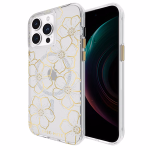 Case-Mate Floral Gems MagSafe dėklas, skirtas iPhone 15 Pro Max, aukso spalvos