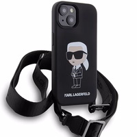 Karl Lagerfeld KLHCP15SSCBSKNK iPhone 15 6.1" kietas dėklas juodas/juodas Crossbody Silikoninis Ikonik