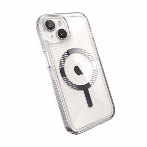 Speck GemShell Grip MagSafe dėklas, skirtas iPhone 17e / 16e / 15 / 14 / 13, skaidrus, chromo apdaila