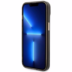 Guess GUHMP14SHTCMK iPhone 14 6.1" juodas/juodas kietas dėklas Auksinis kontūras Pusiau permatomas Magnetinis