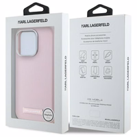 Karl Lagerfeld FW Metal Plate Magnetinis įkrovimo dėklas iPhone 15 Pro Max - rožinė