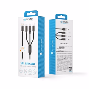"Forever 3in1" kabelis USB - "Lightning" + USB-C + microUSB 1,2 m 2A juodas