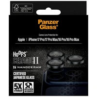 "PanzerGlass Hoops Ceramic II" kameros objektyvo stiklas, skirtas "iPhone 17 Pro" / "17 Pro Max" / "16 Pro" / "16 Pro Max" - juodas