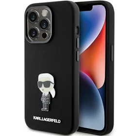 Karl Lagerfeld Silikoninis Ikonik Metal Pin dėklas telefonui iPhone 15 Pro - juodas