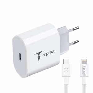 SIENINIS ĮKROVIKLIS T-PHOX ISPEED 20W USB-C/LIGHTNING LAIDAS BALTAS