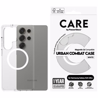 CARE by PanzerGlass Flagship Urban Combat White QI dėklas telefonui Samsung Galaxy S25 Ultra - permatomas