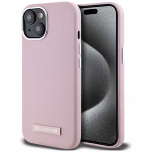 Karl Lagerfeld FW Metal Plate Magnetinis iPhone 15 dėklas - rožinis