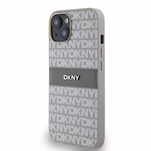 DKNY odinis mono juostelės ir metalinis logotipas dėklas iPhone 15/14/13 - smėlio spalvos