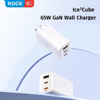 Rock Sieninis įkroviklis Ice2Cube GaN - USB + 2xType C - PD 65W 3A baltas