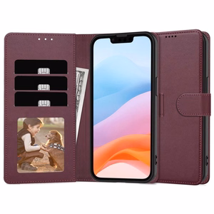 Dėklas Fancy Wallet Xiaomi Redmi 14C/Redmi A4/Poco C75 tamsiai raudonas