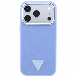 Guess Grained Triangle Logo dėklas, skirtas iPhone 18 Pro / 17 Pro, suderinamas su MagSafe – mėlynas