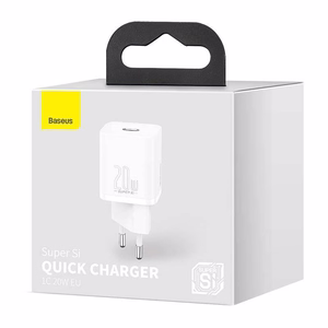Baseus Super Si 20W USB-C įkroviklis, baltas (CCSUP-B02)