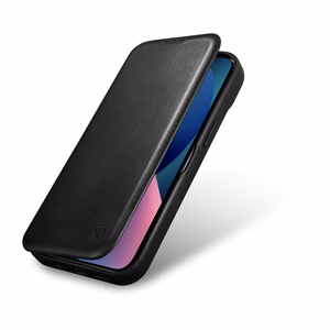 iCarer CE Oil Wax Premium odinis folio dėklas iPhone 14 Plus Magnetinis atverčiamas dėklas su MagSafe Juodas (AKI14220707-BK)
