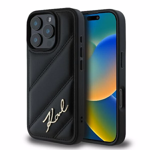 Karl Lagerfeld Dėklas telefonui iPhone 16 Pro Max su dygsniuotu parašu - juodas