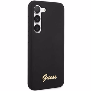 Guess GUHCS23MSLSMK S23+ S916 juodas/juodas kietas dėklas Silikoninis Vintage Gold Logo