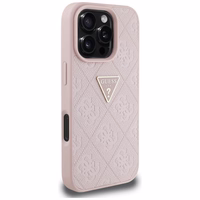 Guess Hot Stamp 4G Pattern Triangle Metal Logo iPhone 16 Pro dėklas - rožinė