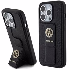 Guess dėklas telefonui su stovu Grip Stand 4G Saffiano Strass iPhone 15 Pro Max - juodas