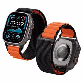 SPIGEN WBF1 dirželis APPLE WATCH 6 / 7 / 8 / 9 / 10 / SE / ULTRA 1 / 2 (44 / 45 / 46 / 49 MM) juodas/oranžinis
