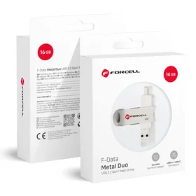 FORCELL F-DATA USB atmintinė Metal Duo 16GB USB3.2 Gen 1 (USB A / Type C) sidabrinė