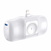 Wozinsky WF16-YLS 5000mAh 15W Lightning mini išorinė baterija su įmontuotu USB-C kabeliu ir Apple Watch įkrovikliu - balta