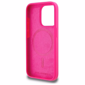 Karl Lagerfeld KLHMP15XSKHPPLF iPhone 15 Pro Max 6.7" kietasis silikoninis dėklas telefonui su Karl Head spauda ir Magnetine MagSafe funkcija, fuksinė