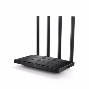 Juodas dviejų dažnių „TP-Link Archer C6U“ AC1200 Gigabit Wi-Fi maršrutizatorius