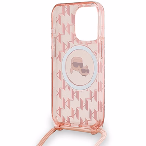 Karl Lagerfeld IML Crossbody Monogram Karl & Choupette Head MagSafe dėklas telefonui iPhone 15 Pro Max - rožinis
