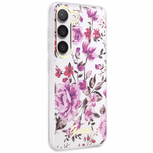 Guess GUHCS23MHCFWST S23+ S916 baltas/baltas kietas dėklas Flower Collection
