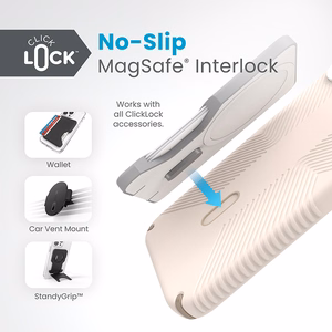 Speck Presidio2 Grip MagSafe dėklas su ClickLock, skirtas iPhone 15 Plus / 14 Plus, „Bleached Bone / Heirloom Gold“ spalvos