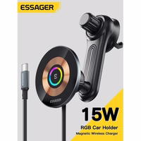 Automobilinis laikiklis Essager "Arpege" juodas (bevielis krovimas 15W) (magnetinis / grotelėms)