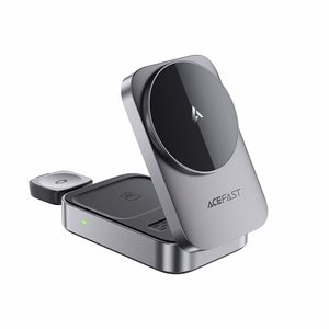 Acefast E22 3-in-1 Belaidė Indukcinė Įkrovimo Stotis, suderinama su MagSafe - pilka