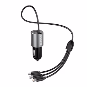 Įkroviklis automobilinis Dudao R5 (1xUSB; 3.4A) + 3in1 laidas lightning+micro+type-C juodas