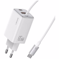 Tinklo įkroviklis USAMS JC Series CC266 65W GaN Fast Charger 2xUSB-C 1xUSB-A baltas