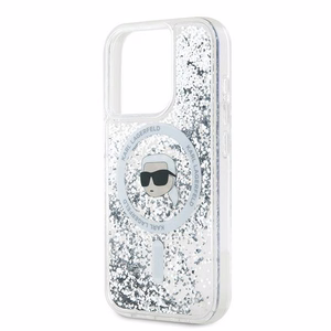 Karl Lagerfeld Skystas blizgutis Karl Head Magnetinis dėklas telefonui iPhone 15 Pro – permatomas