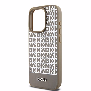 DKNY Odinis spausdintas rašto metalinis logotipas Magnetinis dėklas telefonui iPhone 15 Pro Max - rudas
