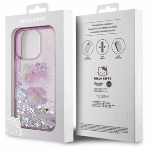 Hello Kitty Liquid Glitter 50 metų jubiliejaus vakarėlio dėklas telefonui iPhone 16 Pro - violetinis