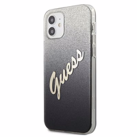 Guess GUHCP12SPCUGLSBK iPhone 12 mini 5.4" juodas/juodas kietas dėklas Glitter Gradient Script