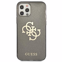 Guess GUHCP12LPCUGL4GBK iPhone 12 Pro Max 6.7" juodas/juodas kietas dėklas Blizgesys 4G Didelis Logotipas