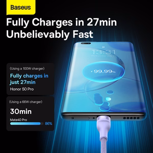 Baseus kabelis Flash Series II 3 in 1 - USB į Type C, Lightning, Micro USB - 100W 6A 1,2 metrai (CASS030005) violetinis