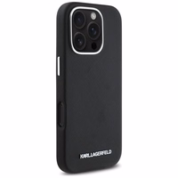 Karl Lagerfeld Saffiano pilnai aptrauktas pailgo metalinio logotipo magnetinis dėklas telefonui iPhone 16 Pro - juodas