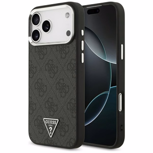 Guess 4G Triangle Logo MagSafe dėklas, skirtas iPhone 17 Pro Max / 18 Pro Max – juodas ir sidabro spalvos