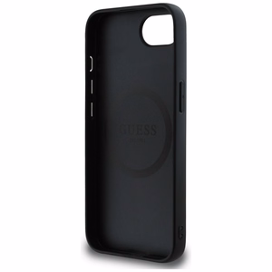 Guess Grained Triangle MagSafe dėklas telefonui iPhone 16e - juoda
