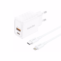 FONENG tinklo įkroviklis EU56 GaN PD 20W 1xUSB-C + 1xUSB QC3.0 + laidas USB-C - Lightning baltas