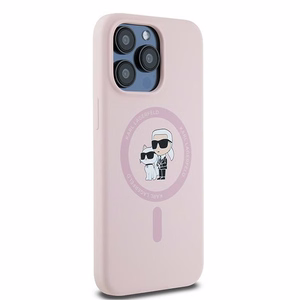 Karl Lagerfeld silikoninis Karl&Choupette magnetinis dėklas telefonui iPhone 15 Pro - rožinis