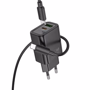 Įkroviklis telefonui Hoco USB A + USB C QC3.0 PD 3A 20W + kabelis USB C į Lightning N61 juodas