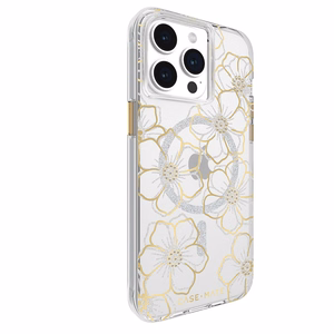 Case-Mate Floral Gems MagSafe dėklas, skirtas iPhone 15 Pro Max, aukso spalvos