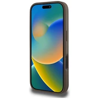 Guess Grained Hot Stamp Peony trikampio logotipo magnetinis dėklas telefonui iPhone 16 Pro - rudas