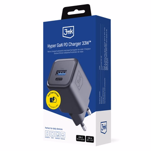 3mk Hyper Charger PD 33W GaN QC4+ PPS AFC FCP SCP 1A1C sieninis įkroviklis - juodas